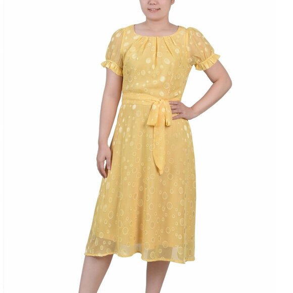NY Collection Petite Swiss Dot Belted Dress Yellow Multi Circle Size XLP – NWT - Picture 1 of 3